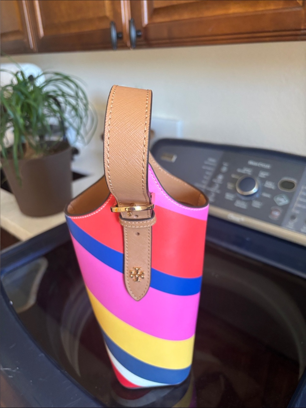 Tory Burch Leather Wine Bottle Tote